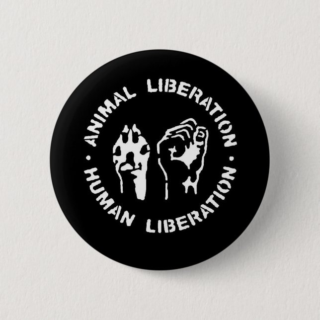 Tierbefreiungs-Menschen-Befreiung Button (Vorderseite)