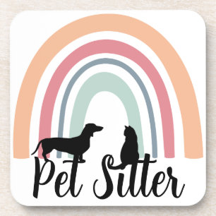 'Tierbetreuer' Regenbogen-Hund-Katze-Silhouette-Ge Getränkeuntersetzer