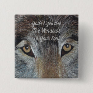 Tierbild des grauen Wolfs mustert gefühlvollen Button