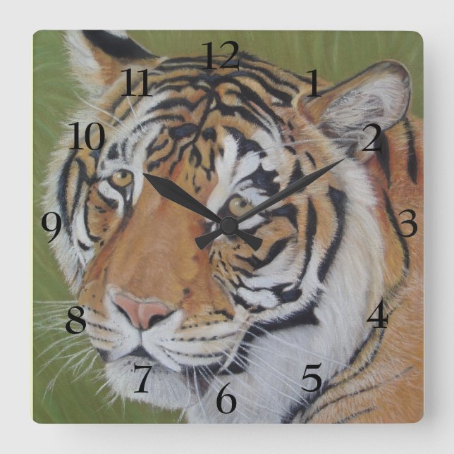 Tierbild des großen Katzenigers Quadratische Wanduhr (Vorderseite)