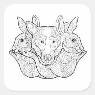 Tierdoodle der Gruppe Quadratischer Aufkleber
