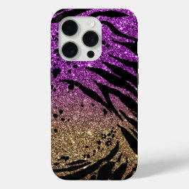 Tierdruck auf Lila und Gold-Glitzer Case-Mate iPhone Hülle