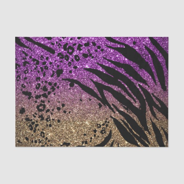 Tierdruck auf Lila und Gold-Glitzer Seidenpapier (Vorderseite)