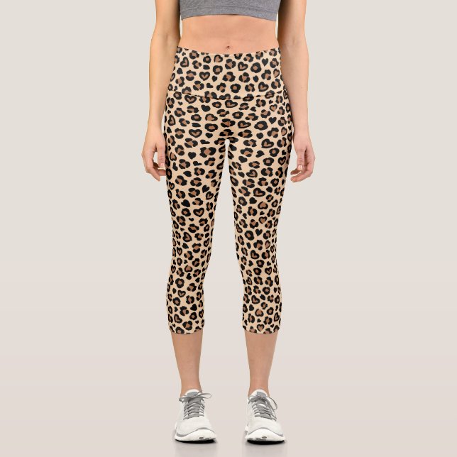 Tierdruck, Braunleopard, Geparden, Herz Capri Leggings (Vorderseite)