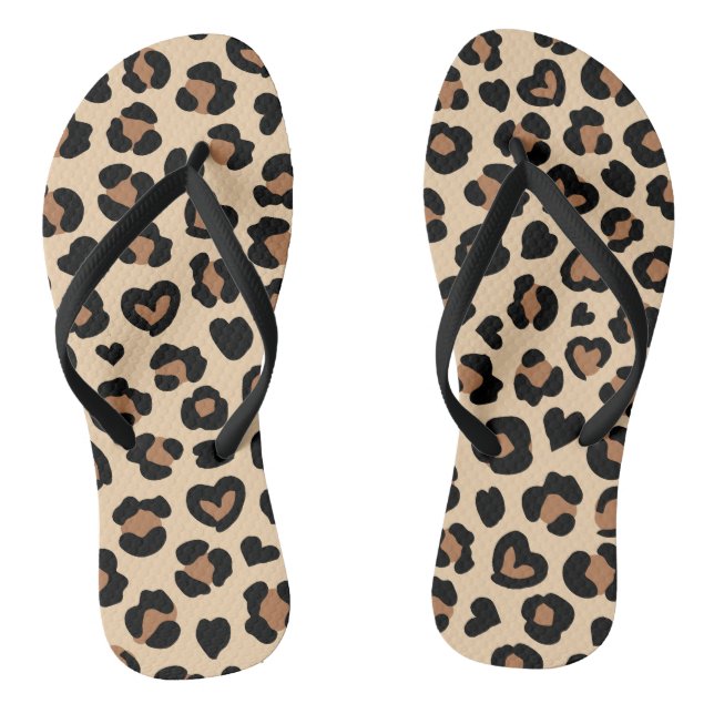Tierdruck, Braunleopard, Geparden, Herz Flip Flops (Fußbett)