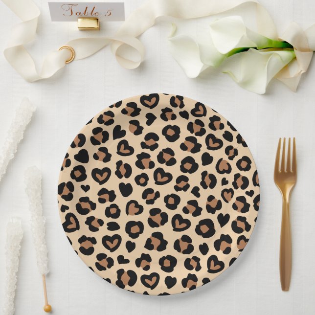 Tierdruck, Braunleopard, Geparden, Herz Pappteller (Hochzeit)