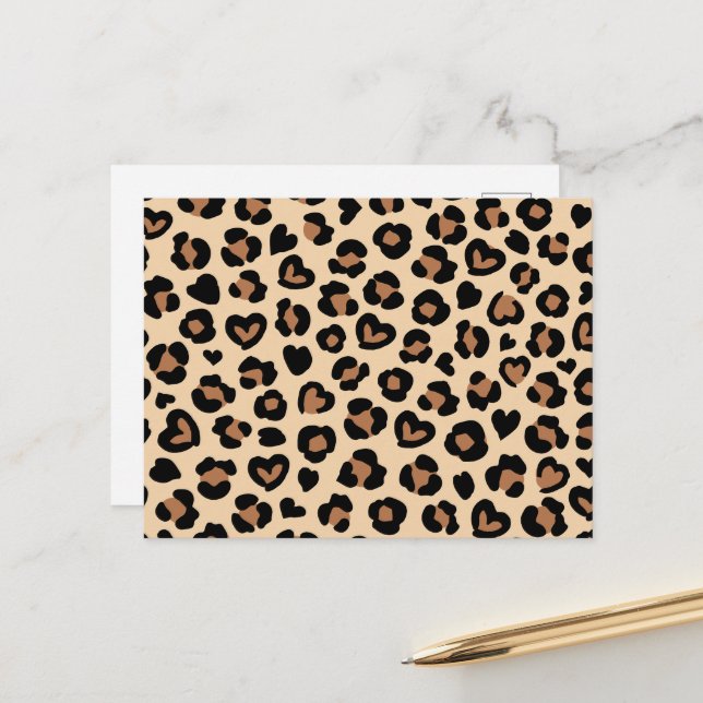 Tierdruck, Braunleopard, Geparden, Herz Postkarte (Vorderseite/Rückseite Beispiel)