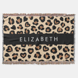 Tierdruck, Braunleopard, Herz, Ihr Name Decke