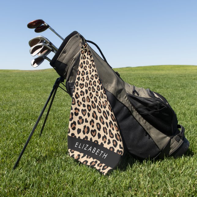 Tierdruck, Braunleopard, Herz, Ihr Name Golfhandtuch (Gras)