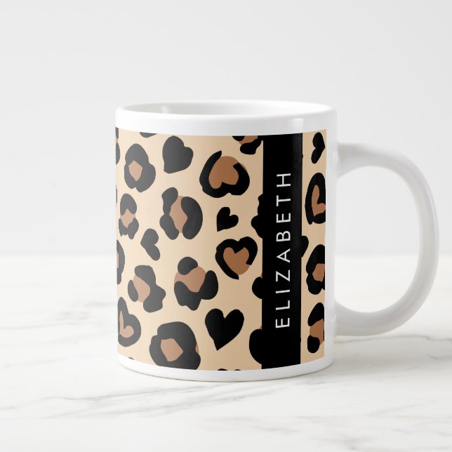 Tierdruck, Braunleopard, Herz, Ihr Name Jumbo-Tasse (Rechts)