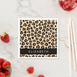 Tierdruck, Braunleopard, Herz, Ihr Name Serviette