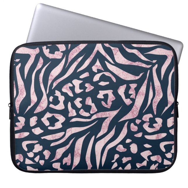 Tierdruck, Leopard, Tiger, Blau, Rosa, Haut, Laptopschutzhülle (Vorderseite)
