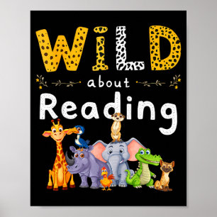 Tierdruck lese ein Buch Charakter Kinder wild darü Poster