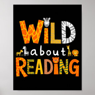 Tierdruck liest einen Buchcharakter Kinder wild da Poster