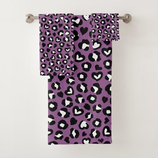 Tierdruck, Lila Leopard, Geparden, Herz Badhandtuch Set (Insitu)