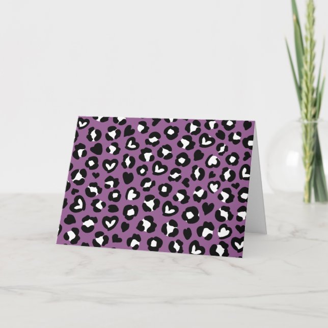 Tierdruck, Lila Leopard, Geparden, Herz Karte (Vorderseite)