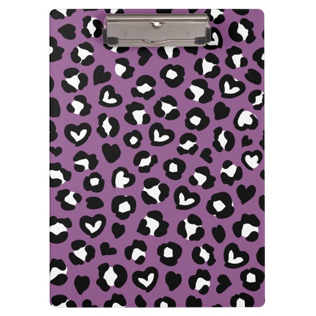 Tierdruck, Lila Leopard, Geparden, Herz Klemmbrett (Vorderseite)