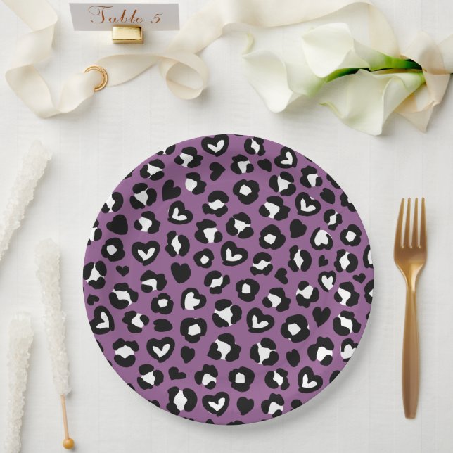 Tierdruck, Lila Leopard, Geparden, Herz Pappteller (Hochzeit)