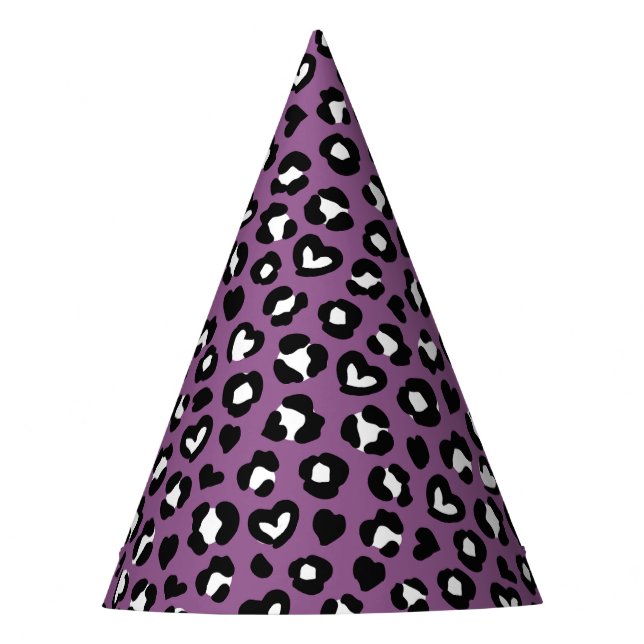 Tierdruck, Lila Leopard, Geparden, Herz Partyhütchen (Vorderseite)