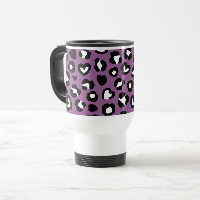 Tierdruck, Lila Leopard, Geparden, Herz Reisebecher (Vorderseite Links)