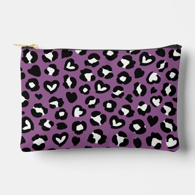 Tierdruck, Lila Leopard, Geparden, Herz Zubehörtasche (Vorderseite)