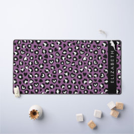 Tierdruck, Lila Leopard, Herz, Ihr Name Schreibtischunterlage