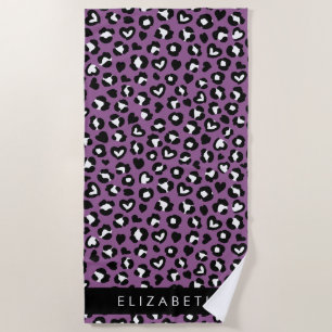 Tierdruck, Lila Leopard, Herz, Ihr Name Strandtuch