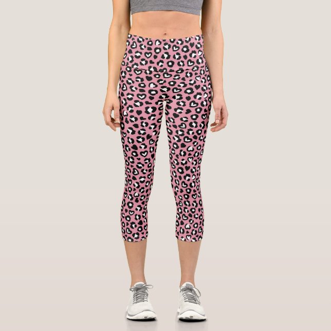 Tierdruck, rosa Leopard, Geparden, Herz Capri Leggings (Vorderseite)