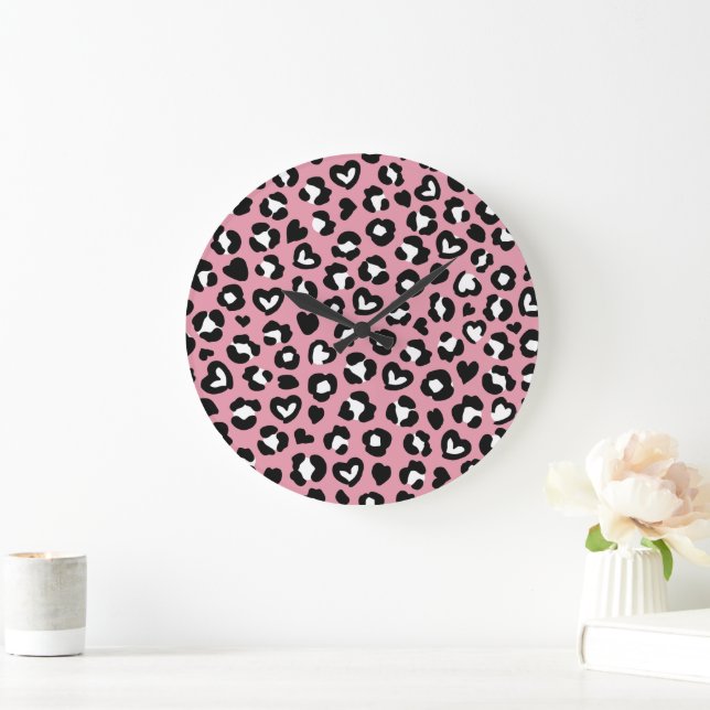 Tierdruck, rosa Leopard, Geparden, Herz Große Wanduhr (Zuhause)