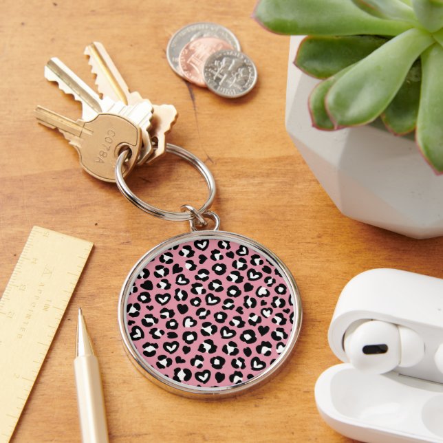 Tierdruck, rosa Leopard, Geparden, Herz Schlüsselanhänger (Schreibtisch)