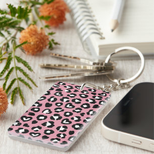 Tierdruck, rosa Leopard, Geparden, Herz Schlüsselanhänger