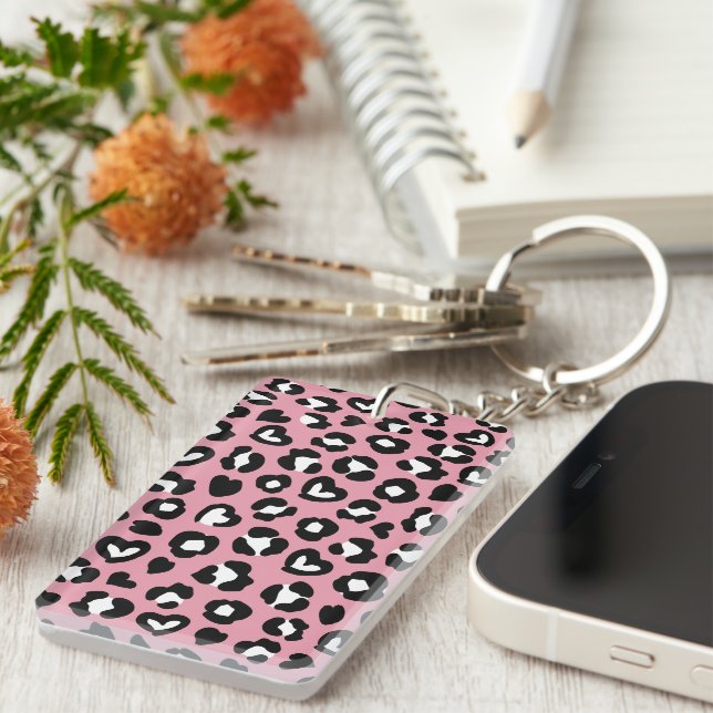 Tierdruck, rosa Leopard, Geparden, Herz Schlüsselanhänger (Vorderseite rechts)