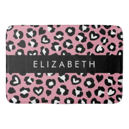 Tierdruck, rosa Leopard, Herz, Ihr Name Badematte