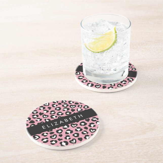 Tierdruck, rosa Leopard, Herz, Ihr Name Getränkeuntersetzer (Seite)
