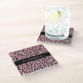 Tierdruck, rosa Leopard, Herz, Ihr Name Glasuntersetzer