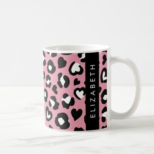 Tierdruck, rosa Leopard, Herz, Ihr Name Kaffeetasse (Rechts)
