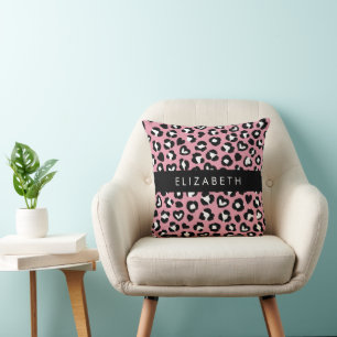 Tierdruck, rosa Leopard, Herz, Ihr Name Kissen