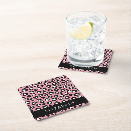 Tierdruck, rosa Leopard, Herz, Ihr Name Rechteckiger Pappuntersetzer
