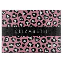 Tierdruck, rosa Leopard, Herz, Ihr Name Schneidebrett