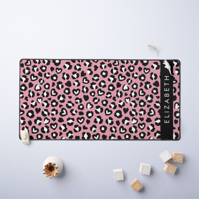 Tierdruck, rosa Leopard, Herz, Ihr Name Schreibtischunterlage (Kindertisch)