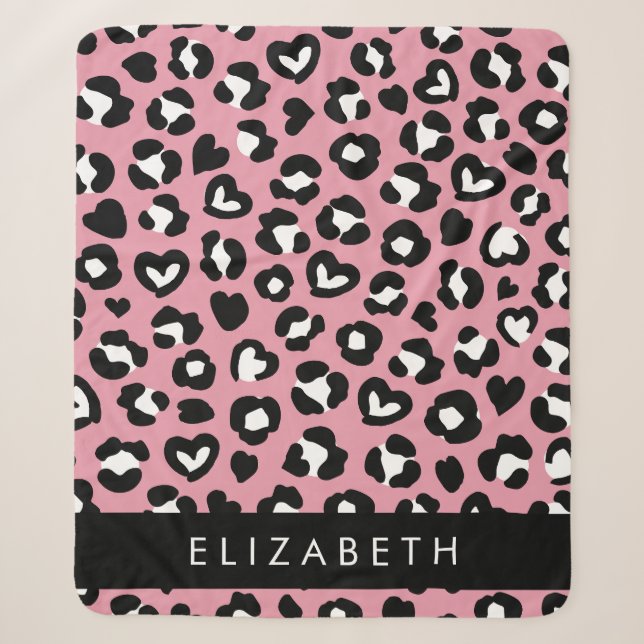 Tierdruck, rosa Leopard, Herz, Ihr Name Sherpadecke (Vorderseite)