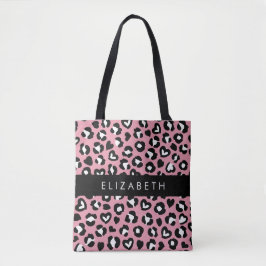 Tierdruck, rosa Leopard, Herz, Ihr Name Tasche