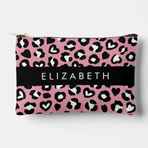 Tierdruck, rosa Leopard, Herz, Ihr Name Zubehörtasche