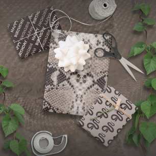 Tierdruck-Schlange Taupe Geschenkpapier Set