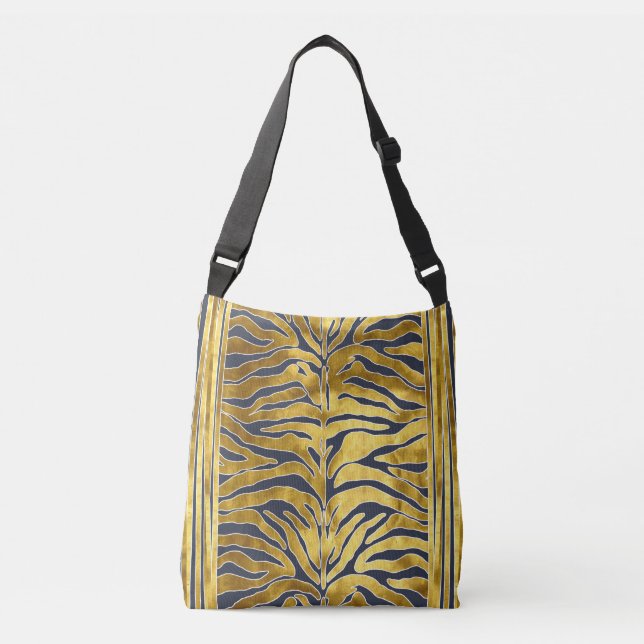 Tierdruck, Tigerstreifen in Gold, blau, weiß Tragetaschen Mit Langen Trägern (Vorderseite)