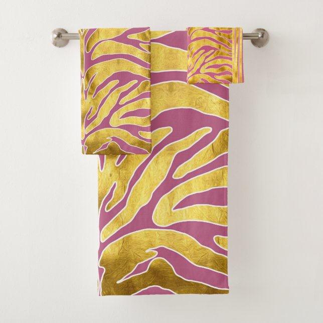 Tierdruck, Tigerstreifen in Gold, rot, weiß Badhandtuch Set (Insitu)