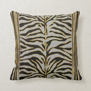 Tierdruck, Tigerstreifen in Gold und Gran Kissen