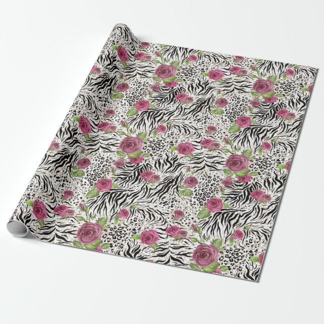 Tierdruck und Rose Geschenkpapier (Ungerollt)