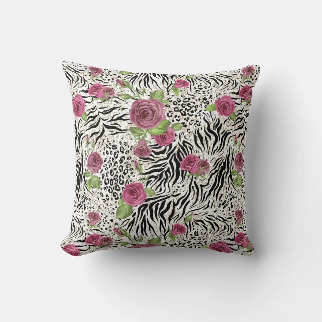 Tierdruck und Rose Kissen (Vorderseite)