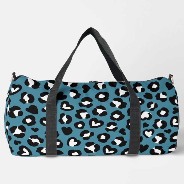 Tierdrucke, Blauer Leopard, Geparden, Herz Duffle Bag (Vorderseite)